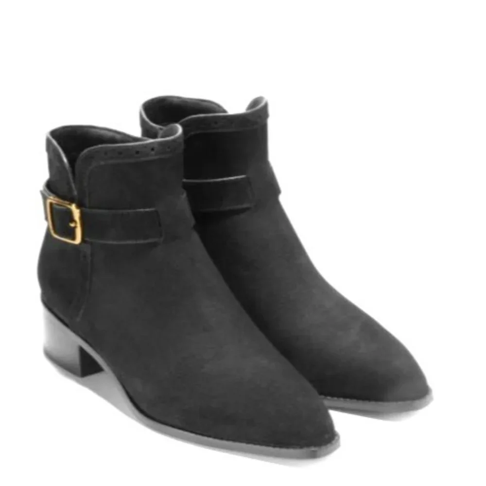 Cole Haan Womens Black Suede Side Zip Up Norella Buckle Ankle Bootie Sz 9 B New